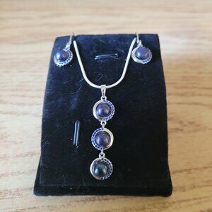 Blue Pearl Set - Necklace and Earrings